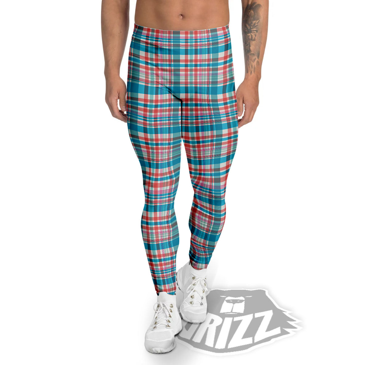 Madras Red And Blue Print Pattern Men's Leggings-grizzshop