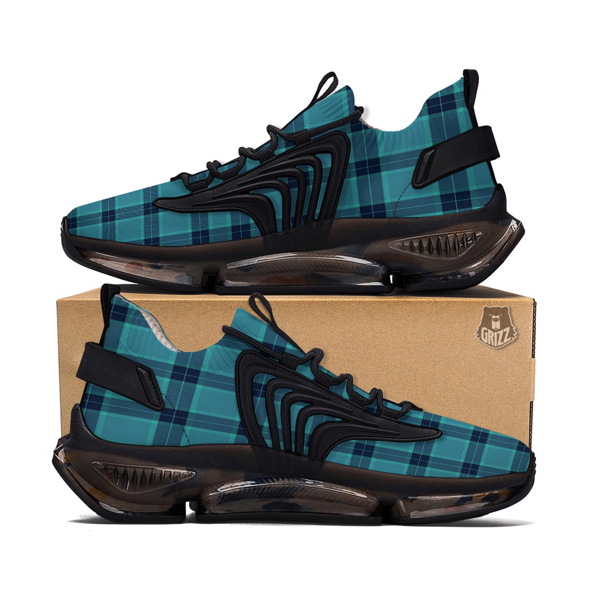 Madras Teal Print Pattern Black Gym Shoes-grizzshop