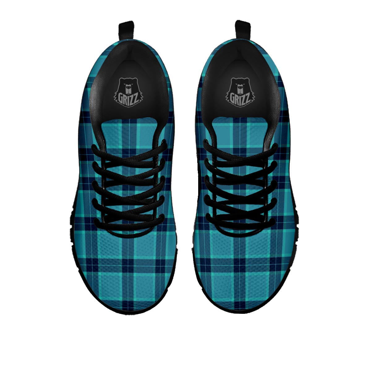 Madras Teal Print Pattern Black Sneaker-grizzshop
