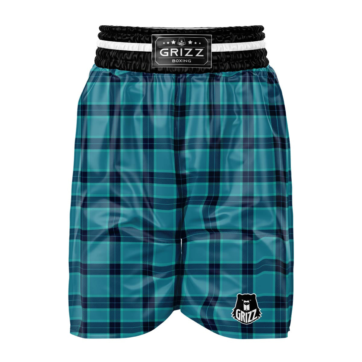 Madras Teal Print Pattern Boxing Shorts-grizzshop