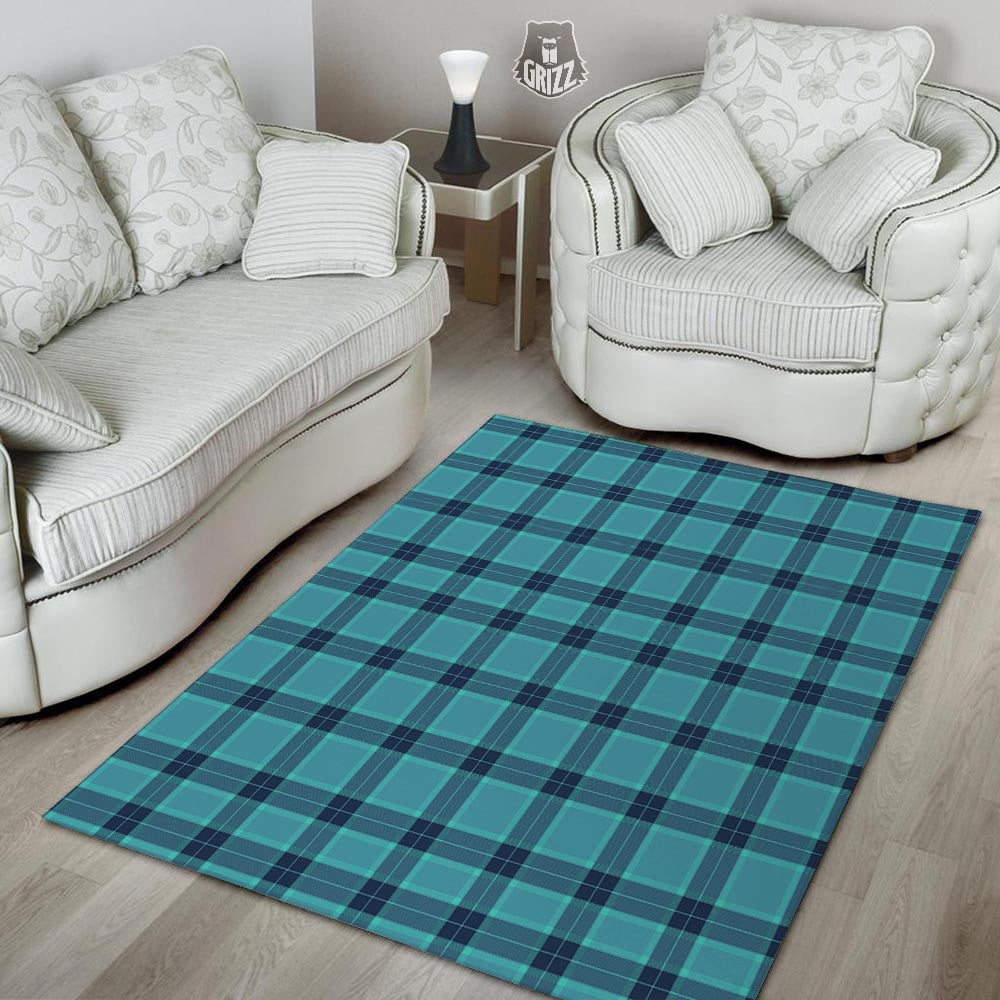 Madras Teal Print Pattern Floor Mat-grizzshop