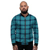 Madras Teal Print Pattern Men's Bomber Jacket-grizzshop