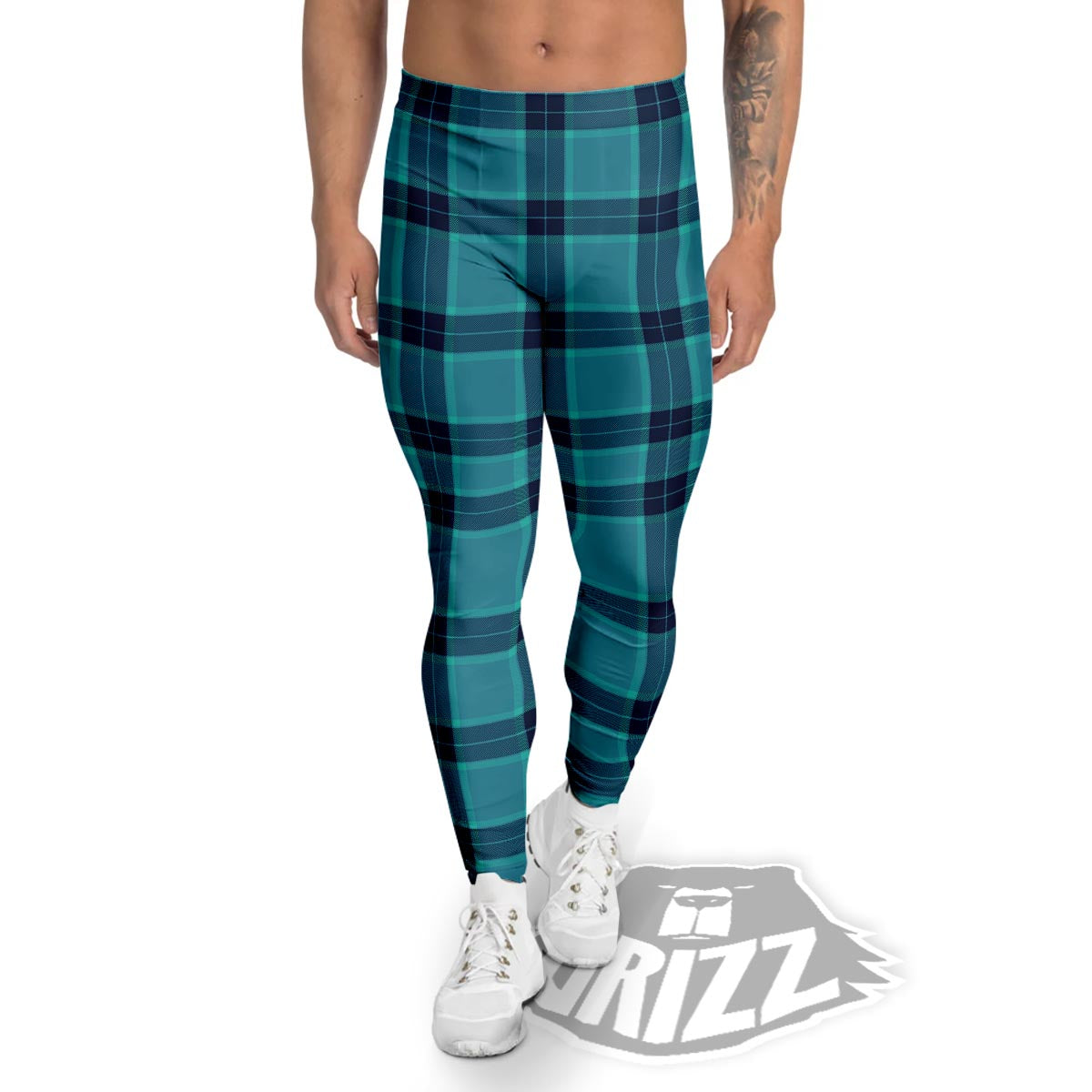 Madras Teal Print Pattern Men's Leggings-grizzshop