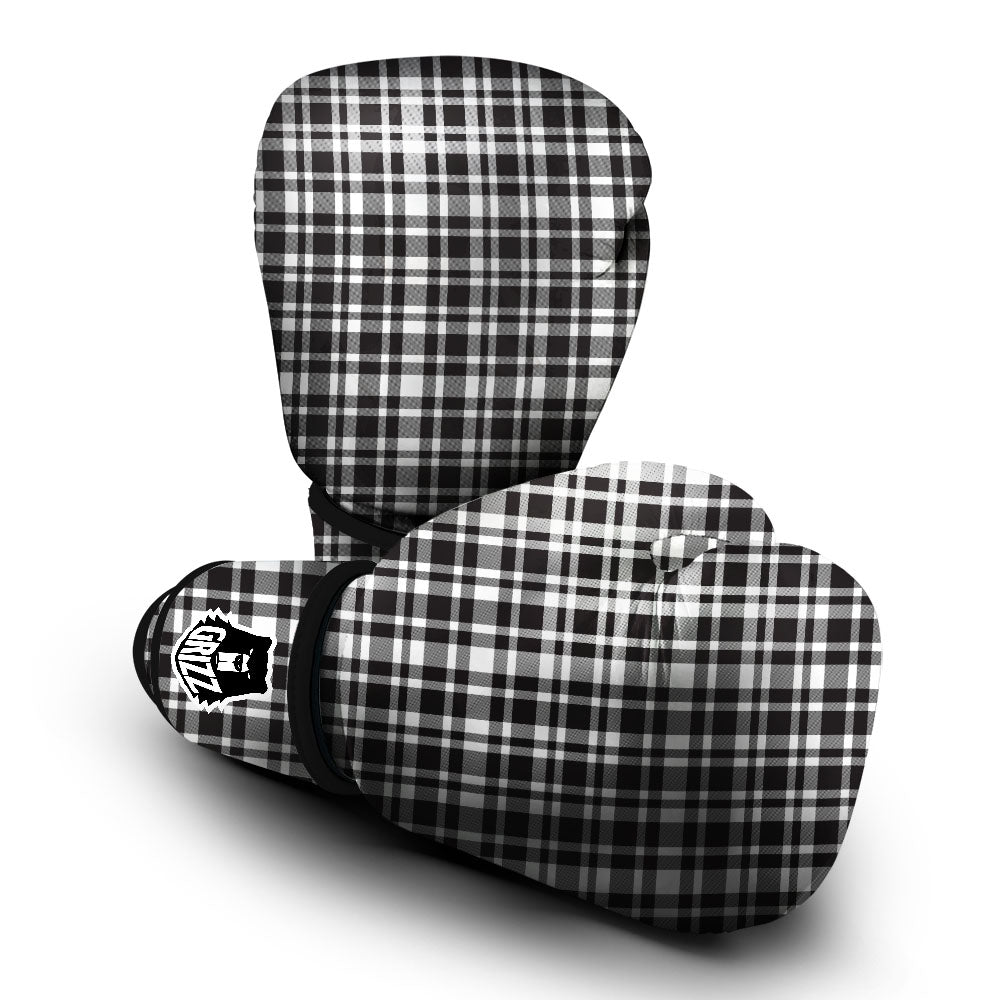 Madras White And Black Print Pattern Boxing Gloves-grizzshop