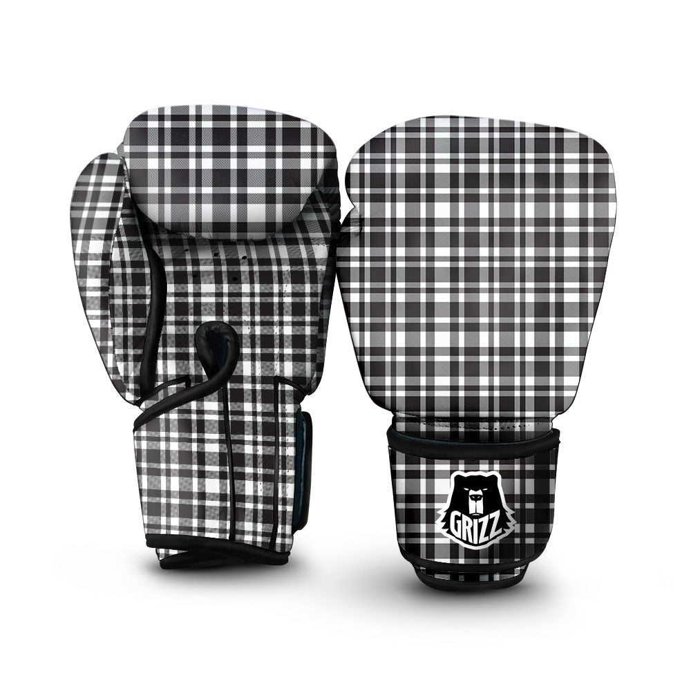 Madras White And Black Print Pattern Boxing Gloves-grizzshop
