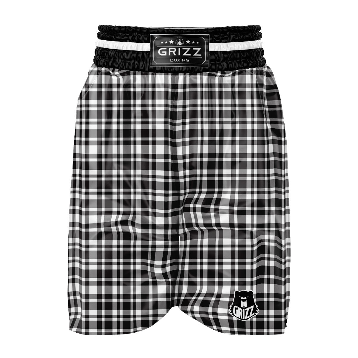 Madras White And Black Print Pattern Boxing Shorts-grizzshop