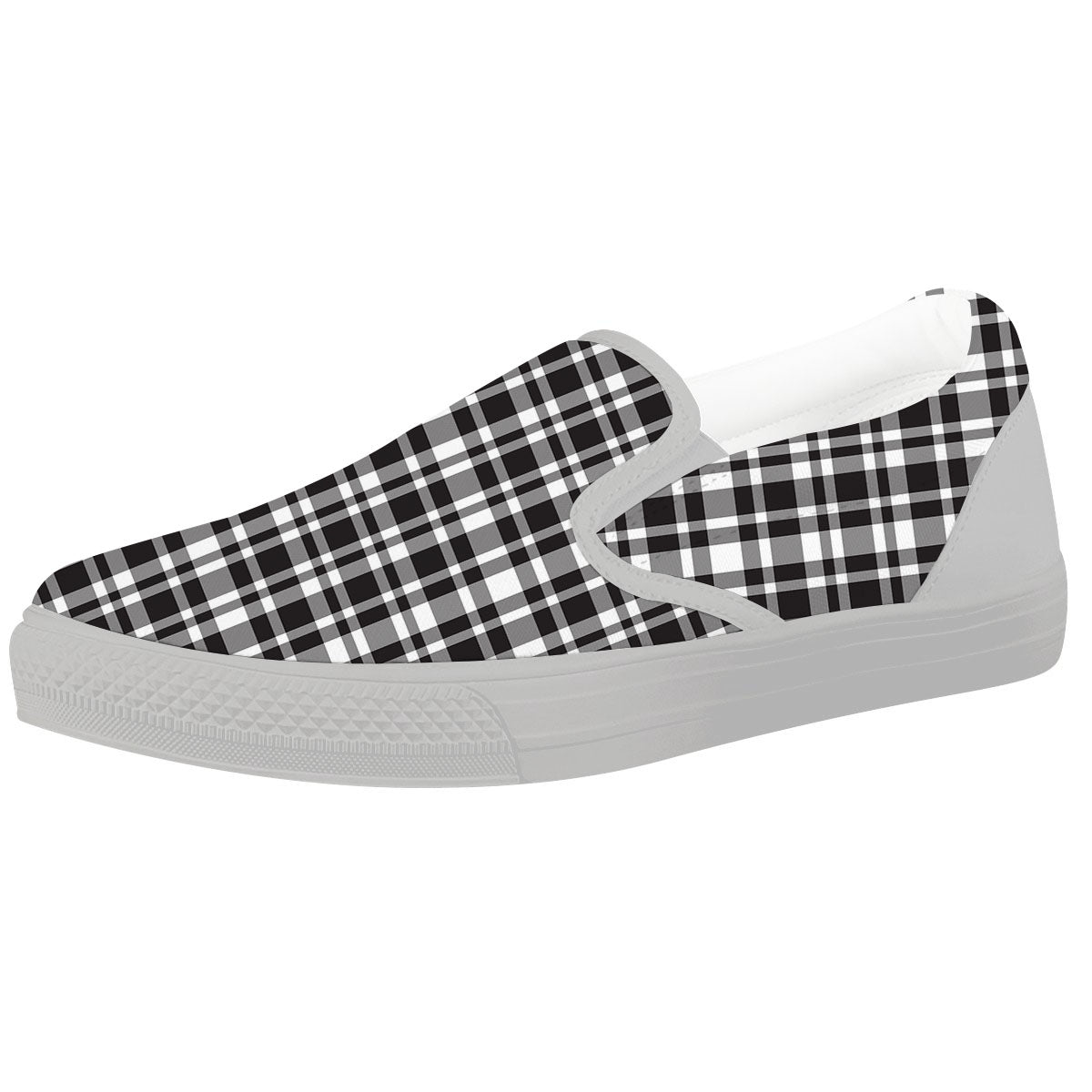 Madras White And Black Print Pattern White Slip On Shoes-grizzshop