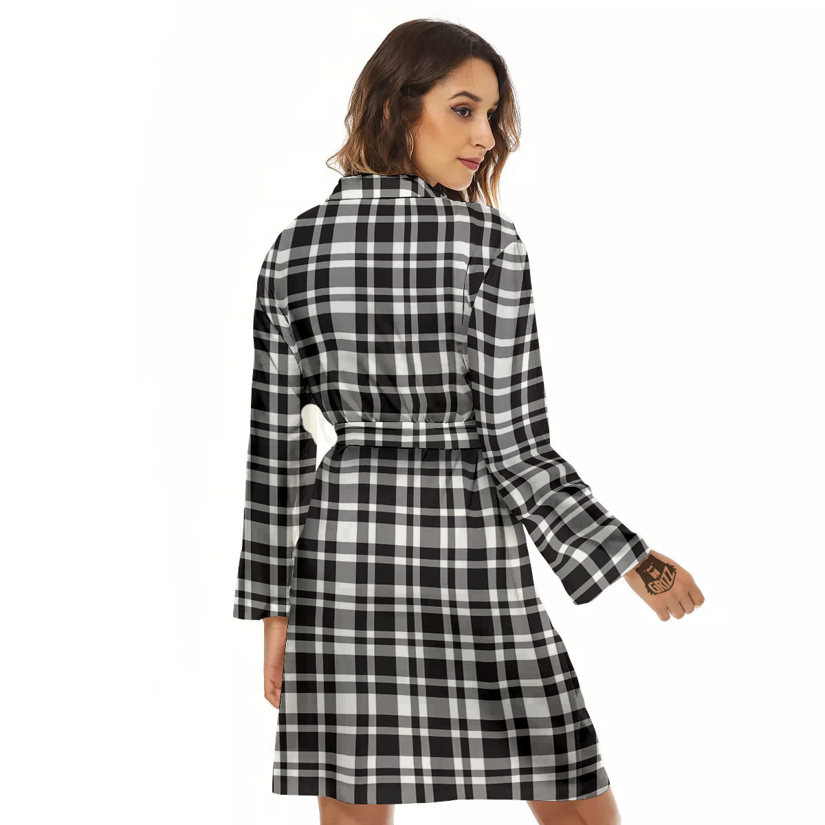Madras White And Black Print Pattern Women's Robe-grizzshop