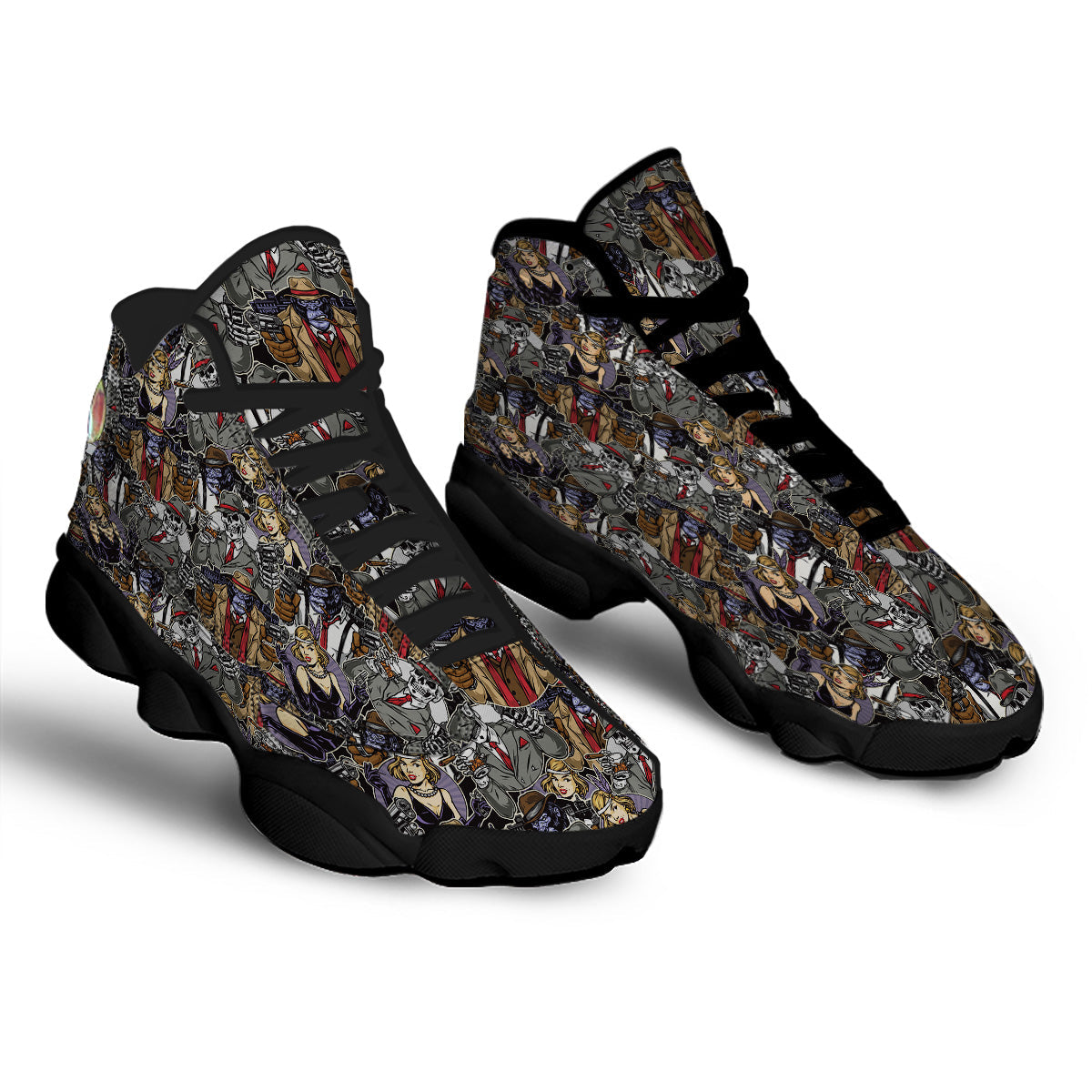 Mafia And Gangsters Print Pattern Black Basketball Shoes-grizzshop