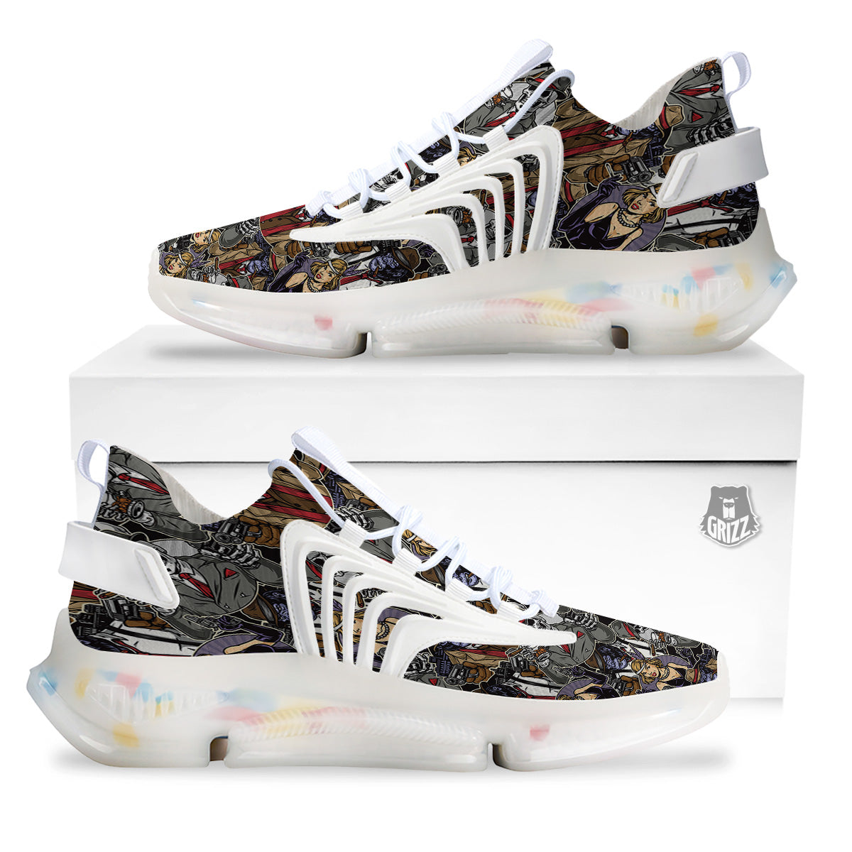 Mafia And Gangsters Print Pattern White Gym Shoes-grizzshop
