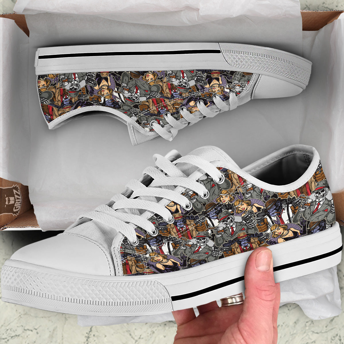 Mafia And Gangsters Print Pattern White Low Top Shoes-grizzshop