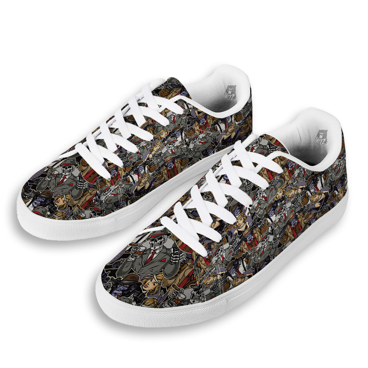 Mafia And Gangsters Print Pattern White Low Top Sneakers-grizzshop
