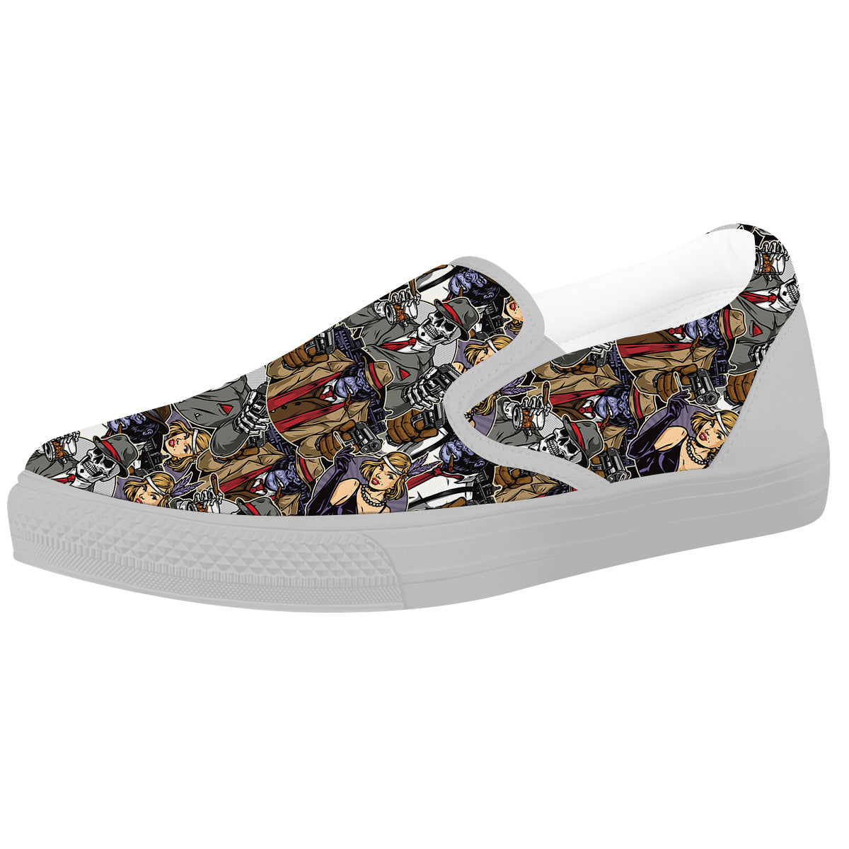 Mafia And Gangsters Print Pattern White Slip On Shoes-grizzshop