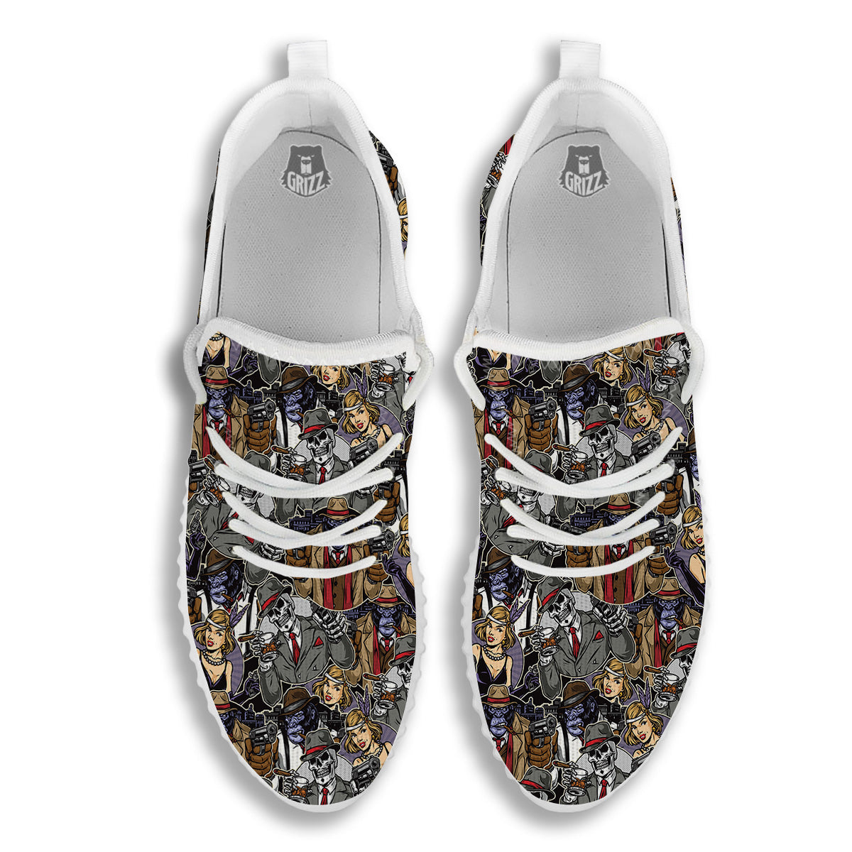 Mafia And Gangsters Print Pattern White Walking Shoes-grizzshop