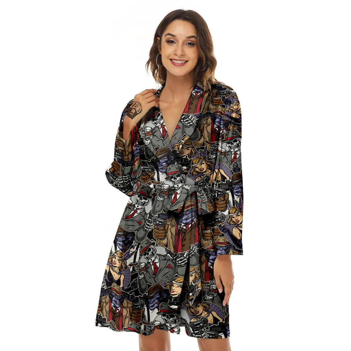 Mafia And Gangsters Print Pattern Women's Robe-grizzshop