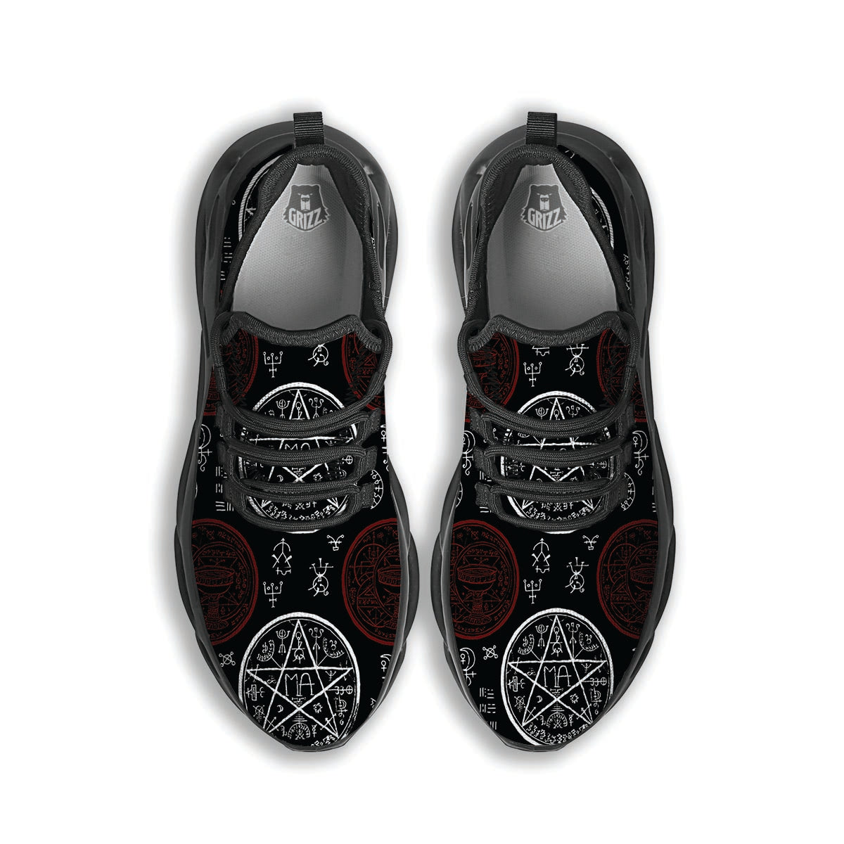 Magic Pentagram Gothic Witch Black Running Shoes-grizzshop