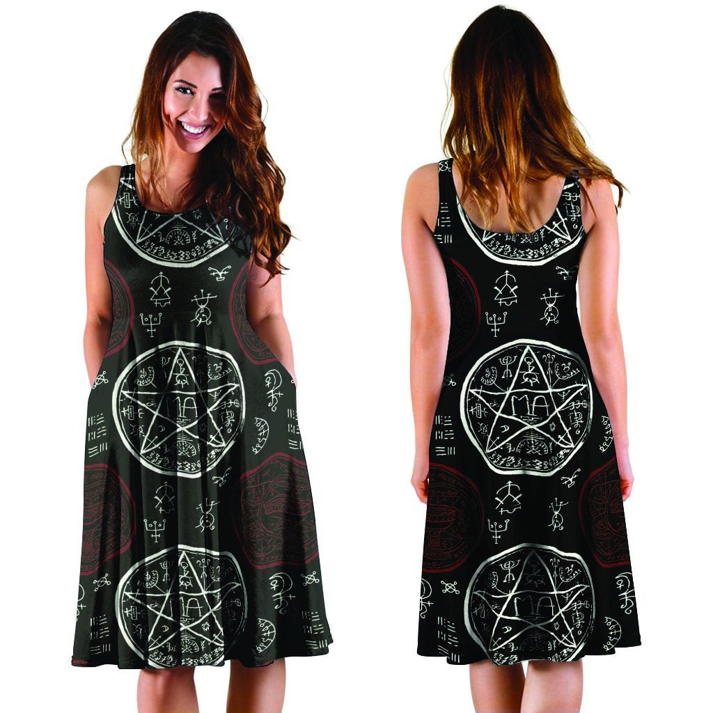 Magic Pentagram Gothic Witch Dress-grizzshop