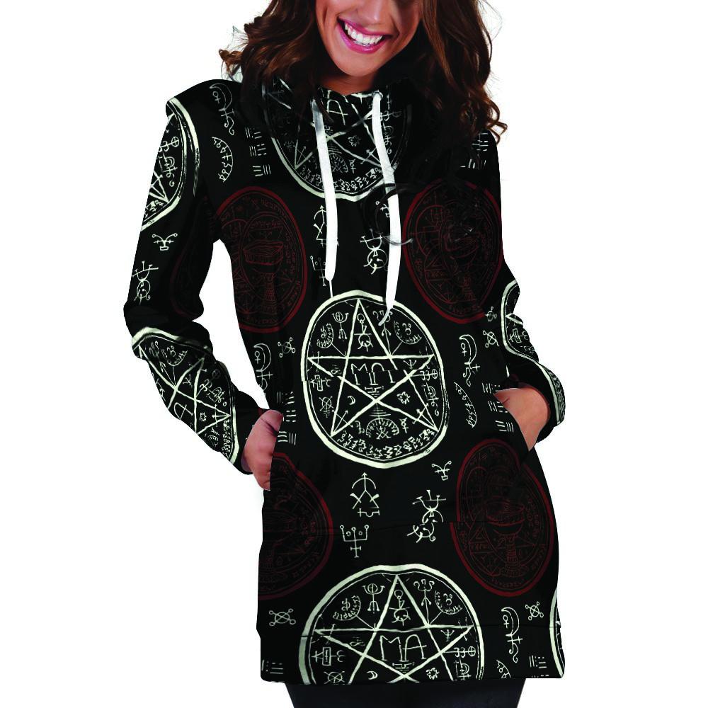 Magic Pentagram Gothic Witch Hoodie Dress-grizzshop