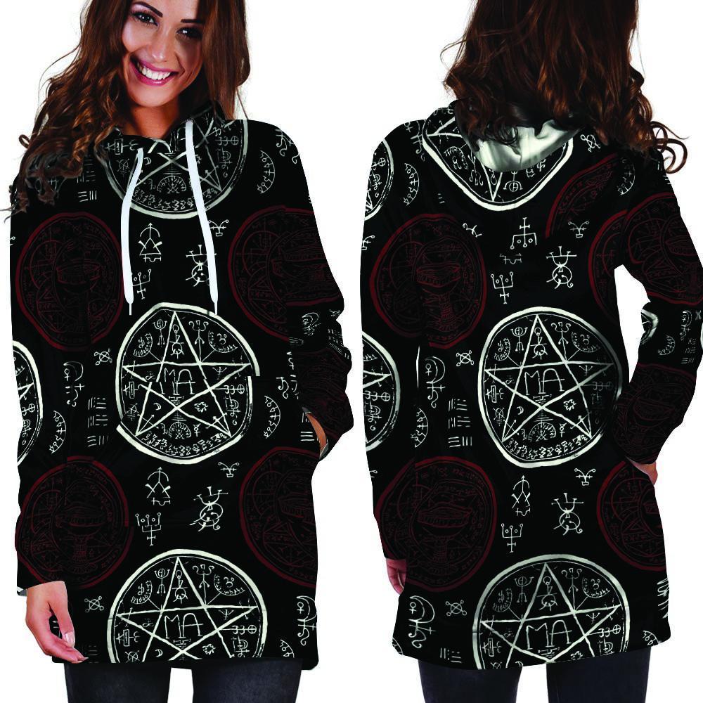 Magic Pentagram Gothic Witch Hoodie Dress-grizzshop