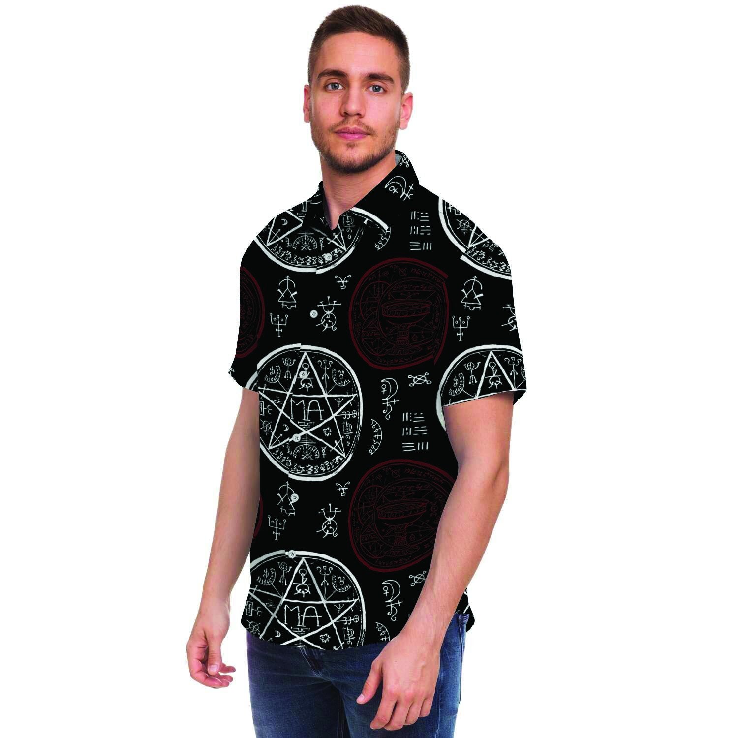 Magic Pentagram Gothic Witch Men's Short Sleeve Shirt-grizzshop