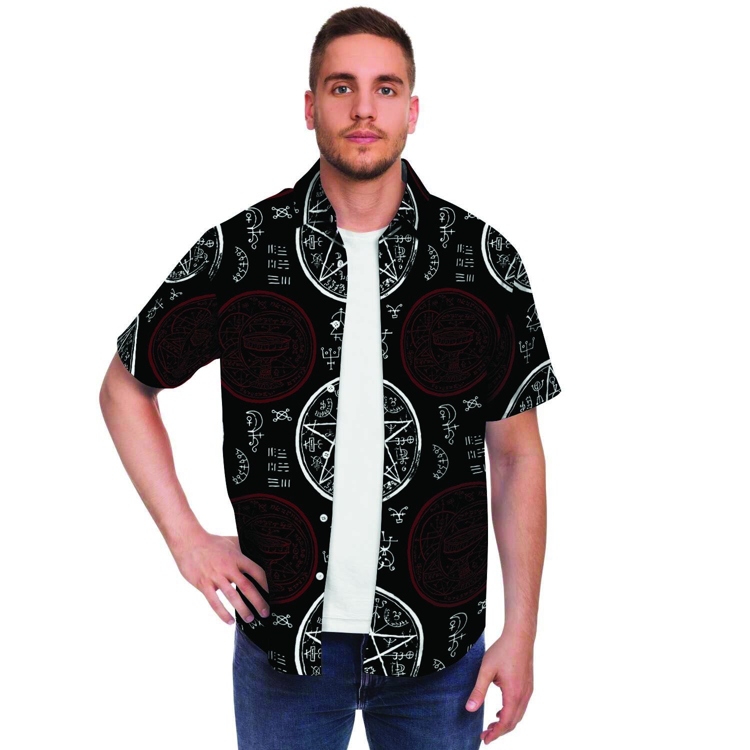 Magic Pentagram Gothic Witch Men's Short Sleeve Shirt-grizzshop