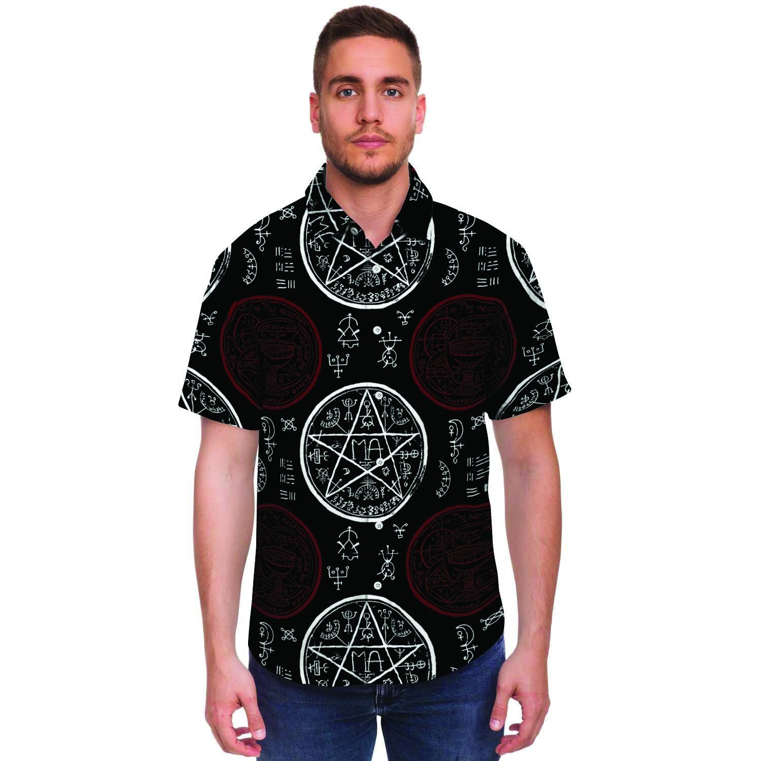 Magic Pentagram Gothic Witch Men's Short Sleeve Shirt-grizzshop