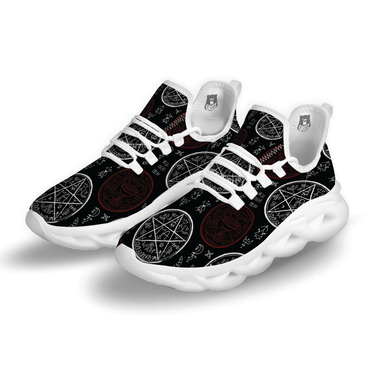 Magic Pentagram Gothic Witch White Running Shoes-grizzshop