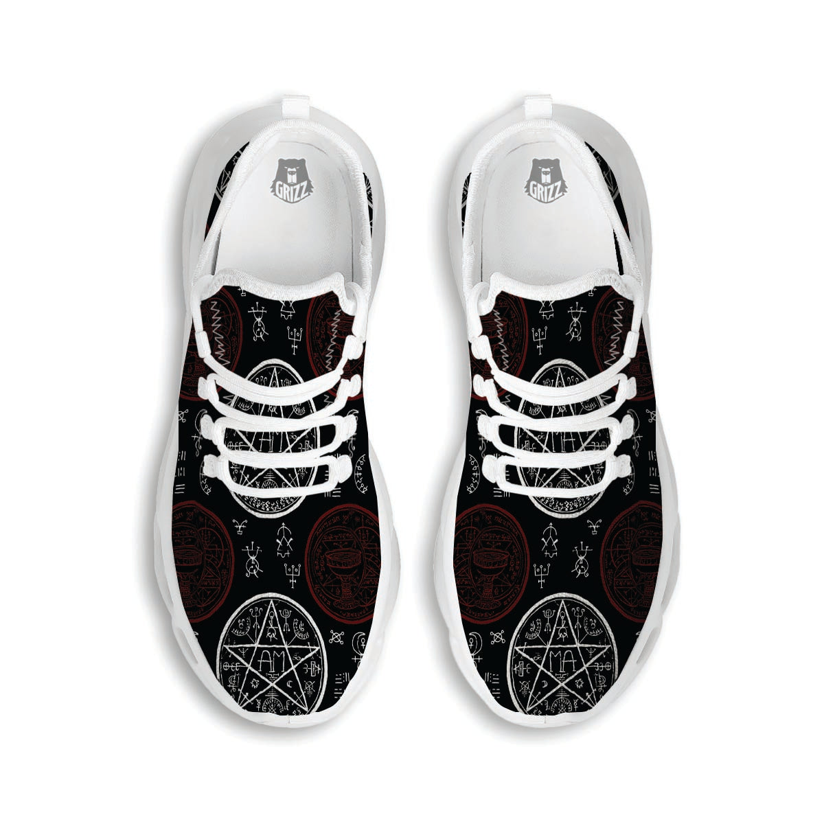 Magic Pentagram Gothic Witch White Running Shoes-grizzshop