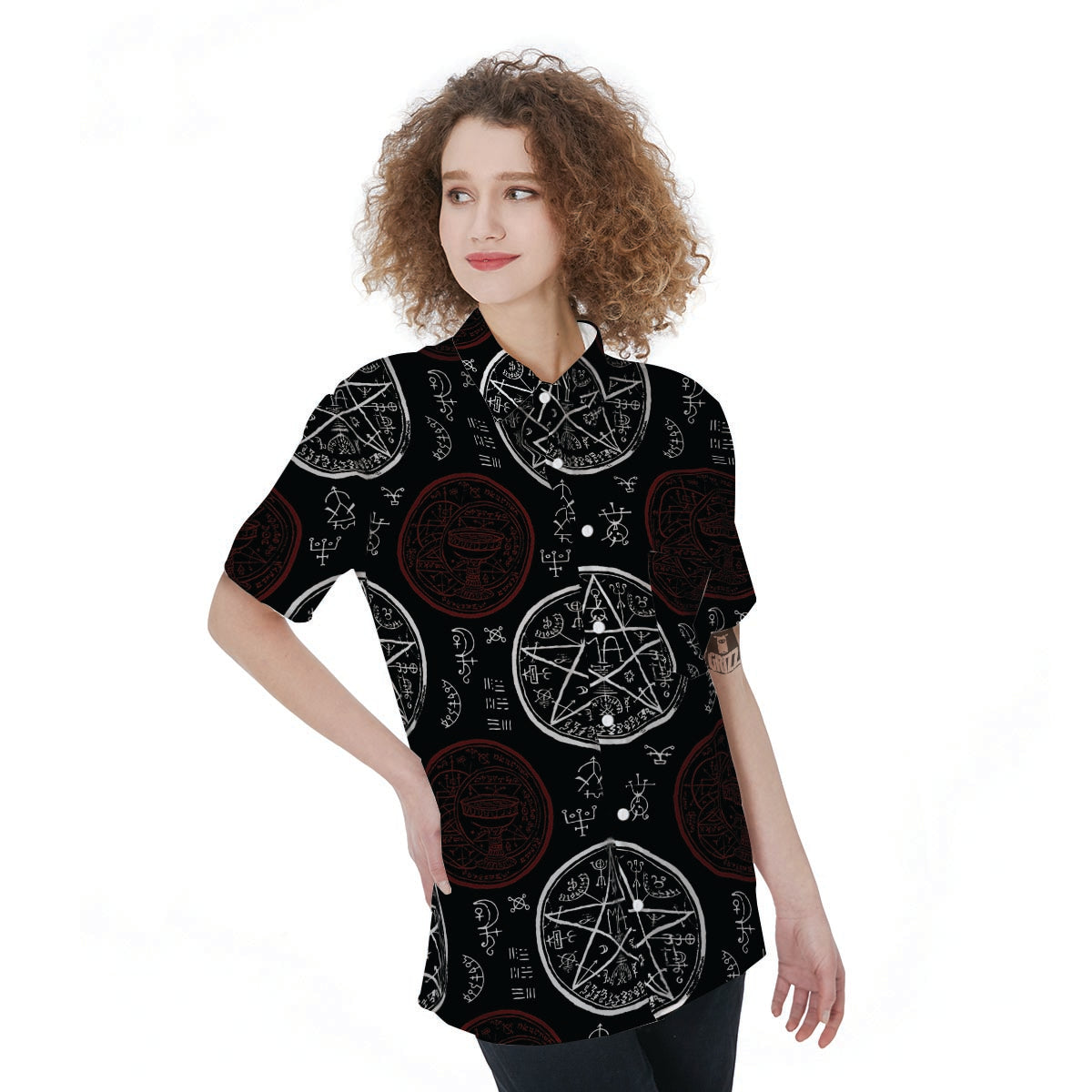 Magic Pentagram Gothic Witch Women's Short Sleeve Shirts-grizzshop