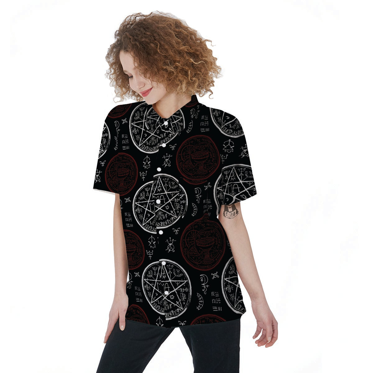 Magic Pentagram Gothic Witch Women's Short Sleeve Shirts-grizzshop