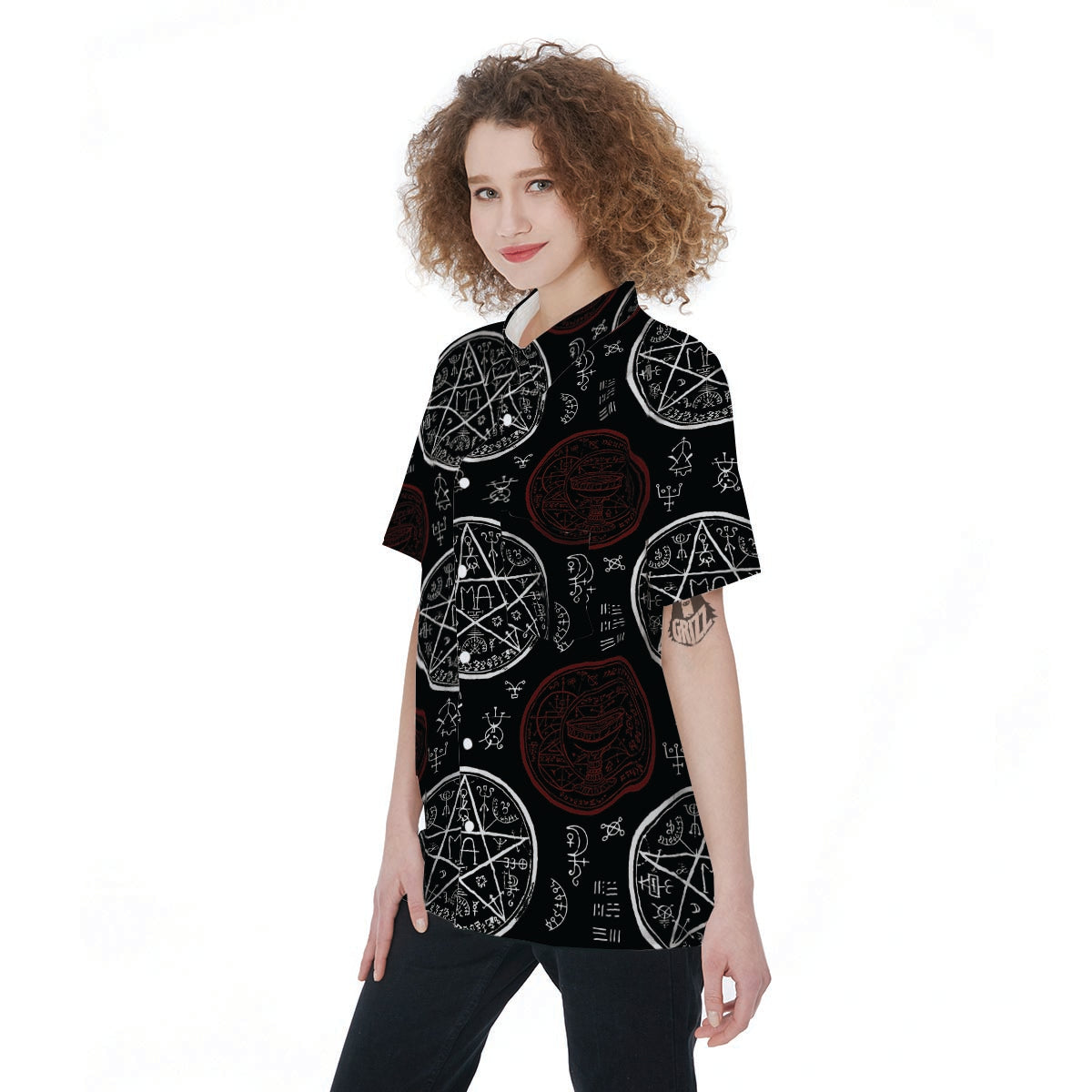 Magic Pentagram Gothic Witch Women's Short Sleeve Shirts-grizzshop