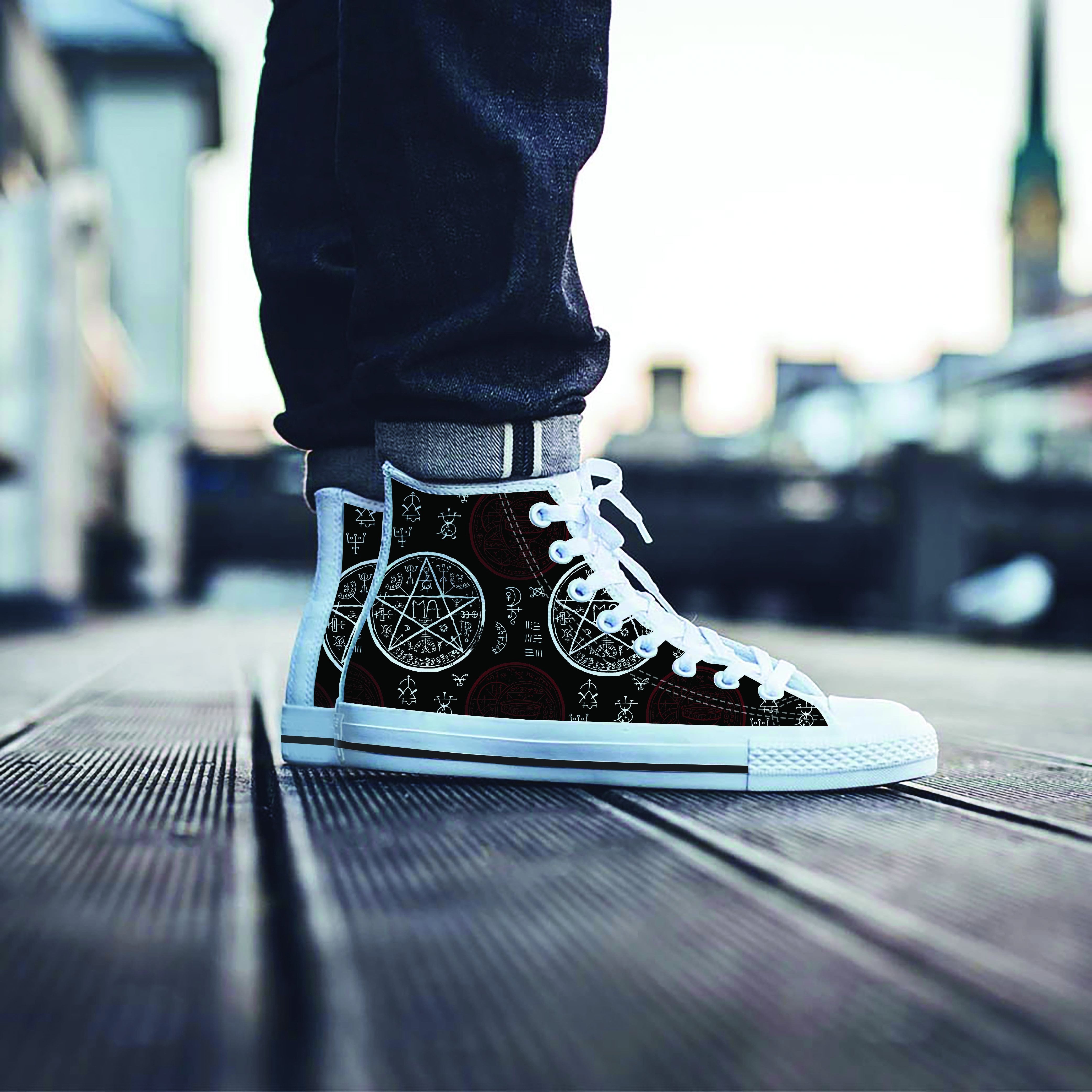 Magic Pentagram Gothic Witch Men's High Top Shoes-grizzshop