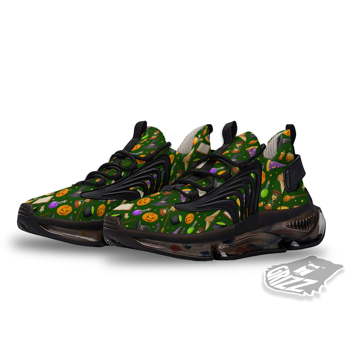 Magical Symbols And Green Print Pattern Black Gym Shoes-grizzshop