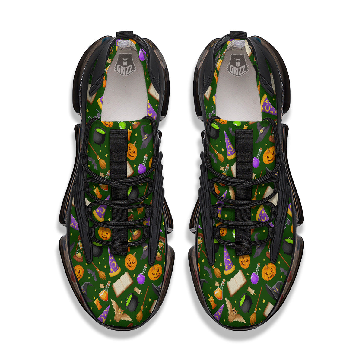 Magical Symbols And Green Print Pattern Black Gym Shoes-grizzshop