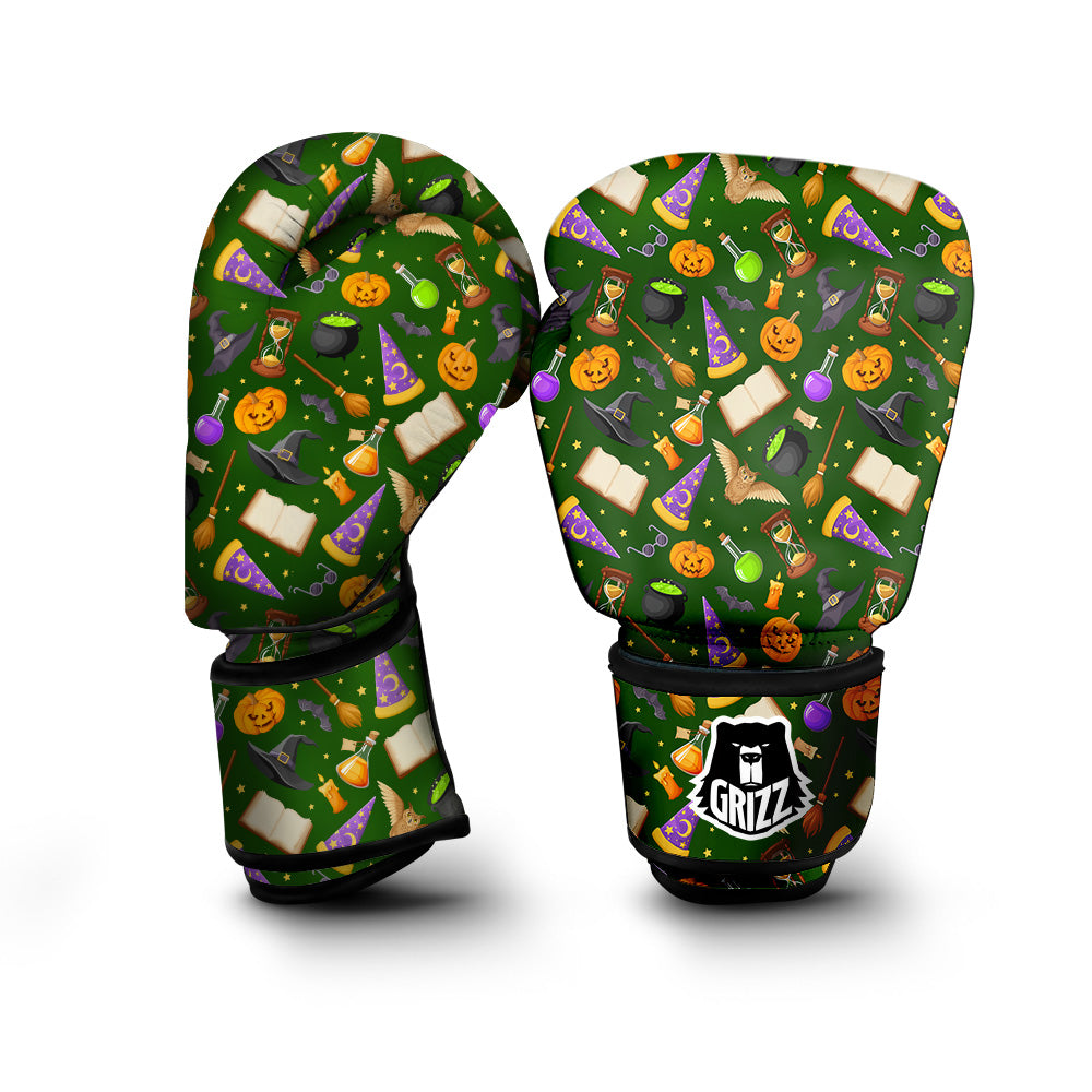 Magical Symbols And Green Print Pattern Boxing Gloves-grizzshop