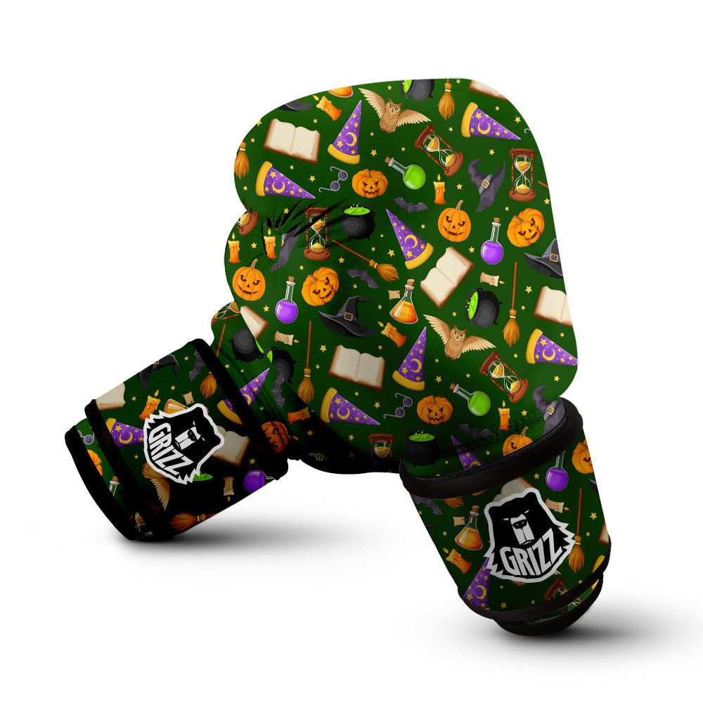 Magical Symbols And Green Print Pattern Boxing Gloves-grizzshop