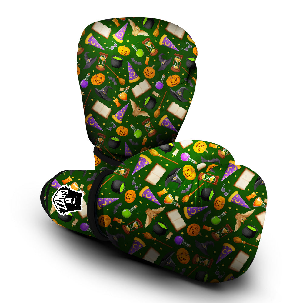 Magical Symbols And Green Print Pattern Boxing Gloves-grizzshop