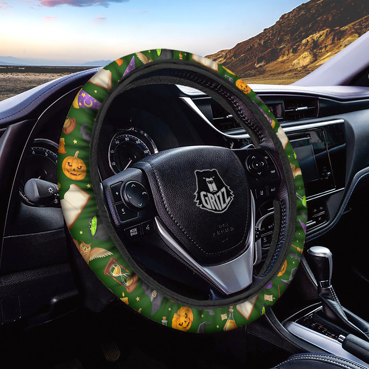 Magical Symbols And Green Print Pattern Car Steering Wheel Cover-grizzshop