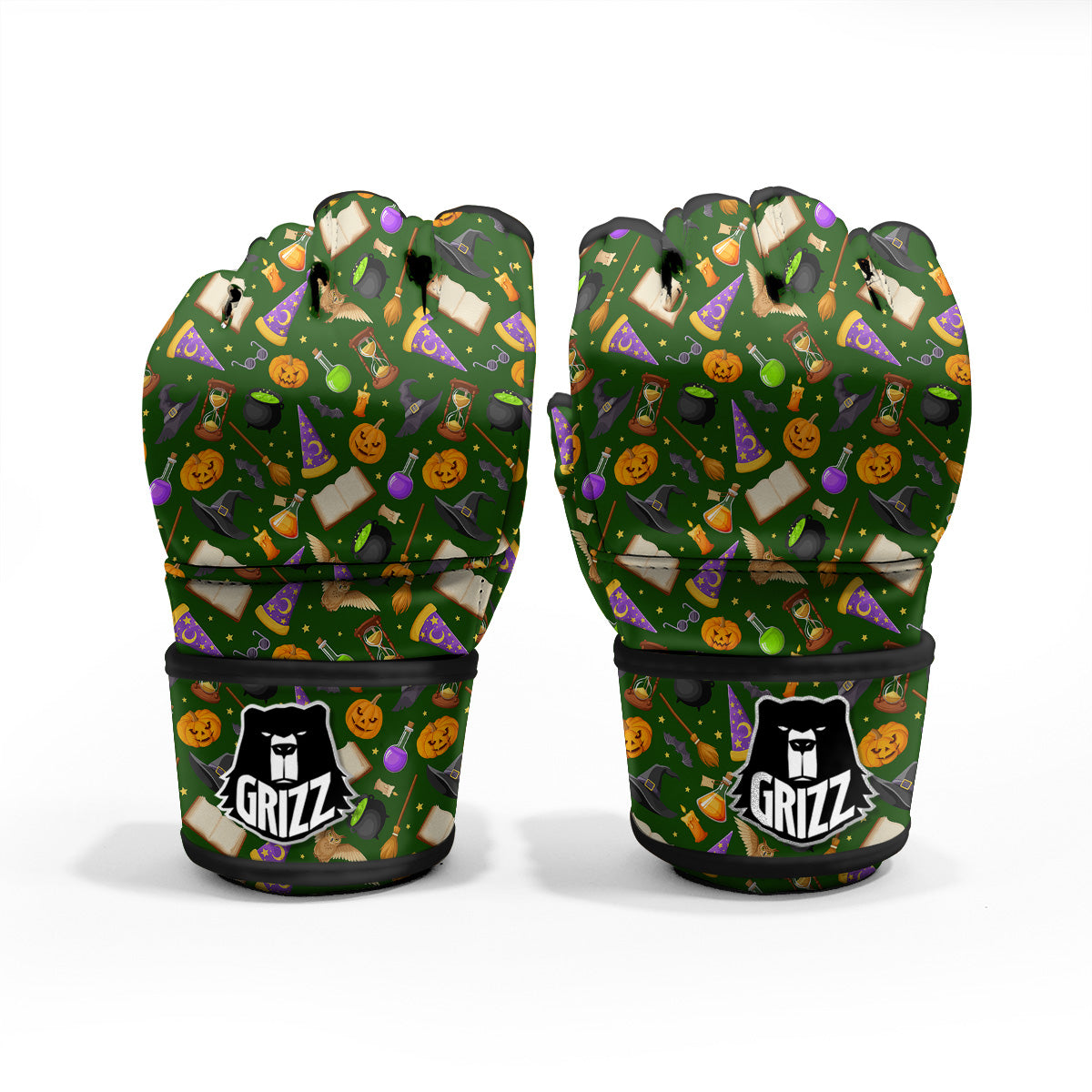 Magical Symbols And Green Print Pattern MMA Gloves-grizzshop