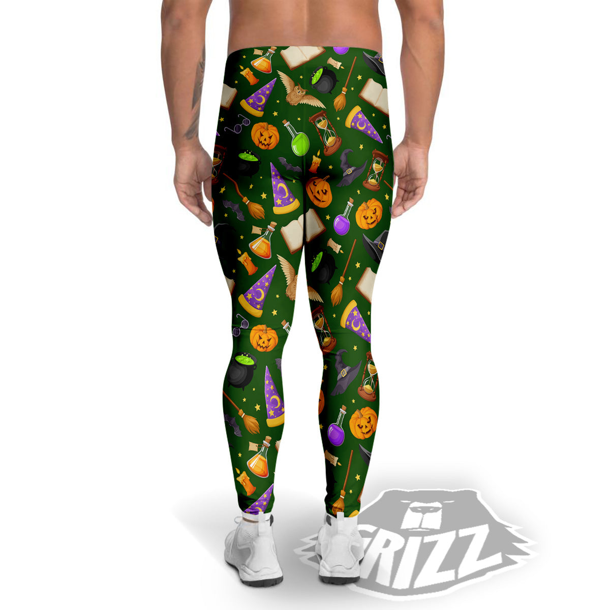 Magical Symbols And Green Print Pattern Men's Leggings-grizzshop