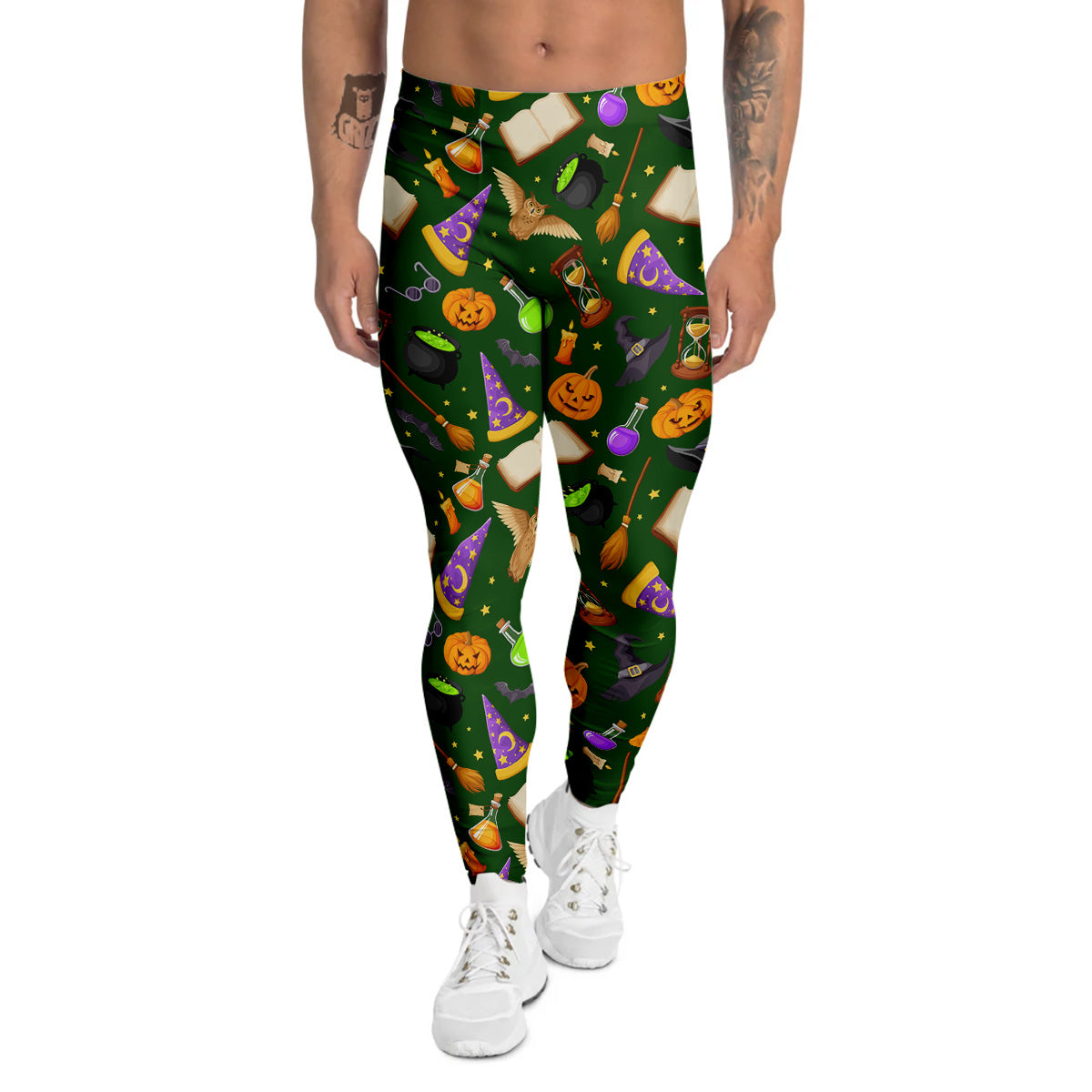 Magical Symbols And Green Print Pattern Men's Leggings-grizzshop