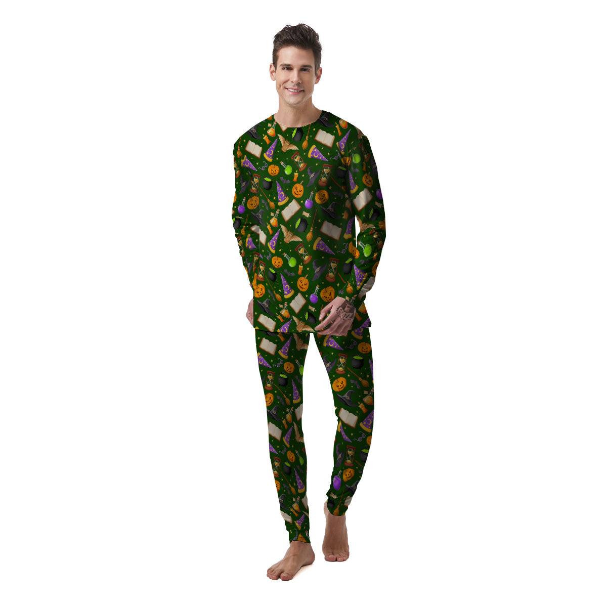 Magical Symbols And Green Print Pattern Men's Pajamas-grizzshop