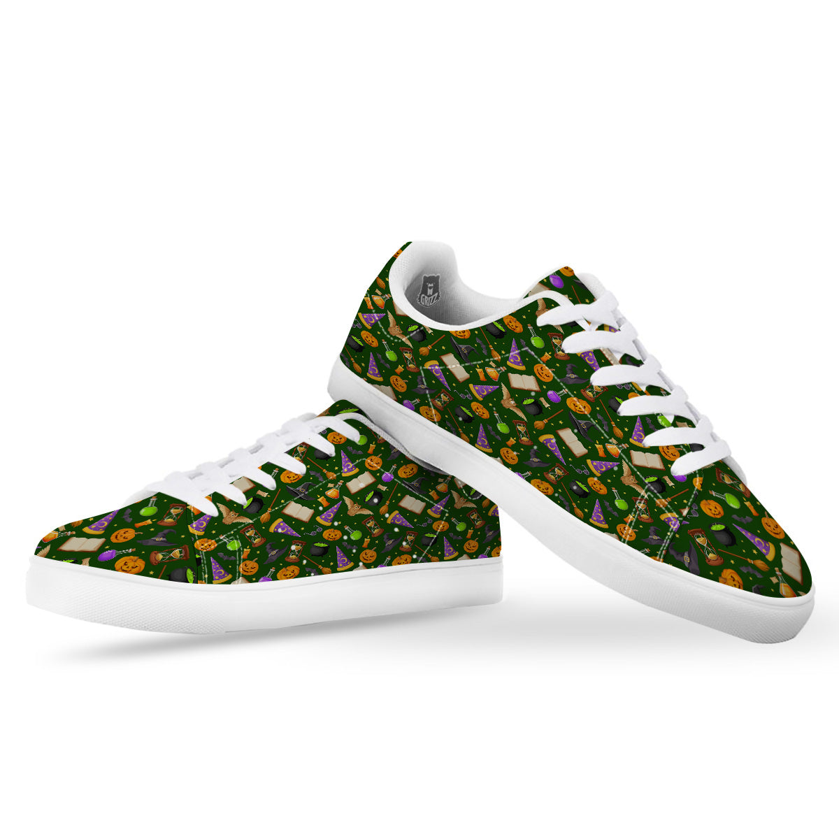 Magical Symbols And Green Print Pattern White Low Top Sneakers-grizzshop