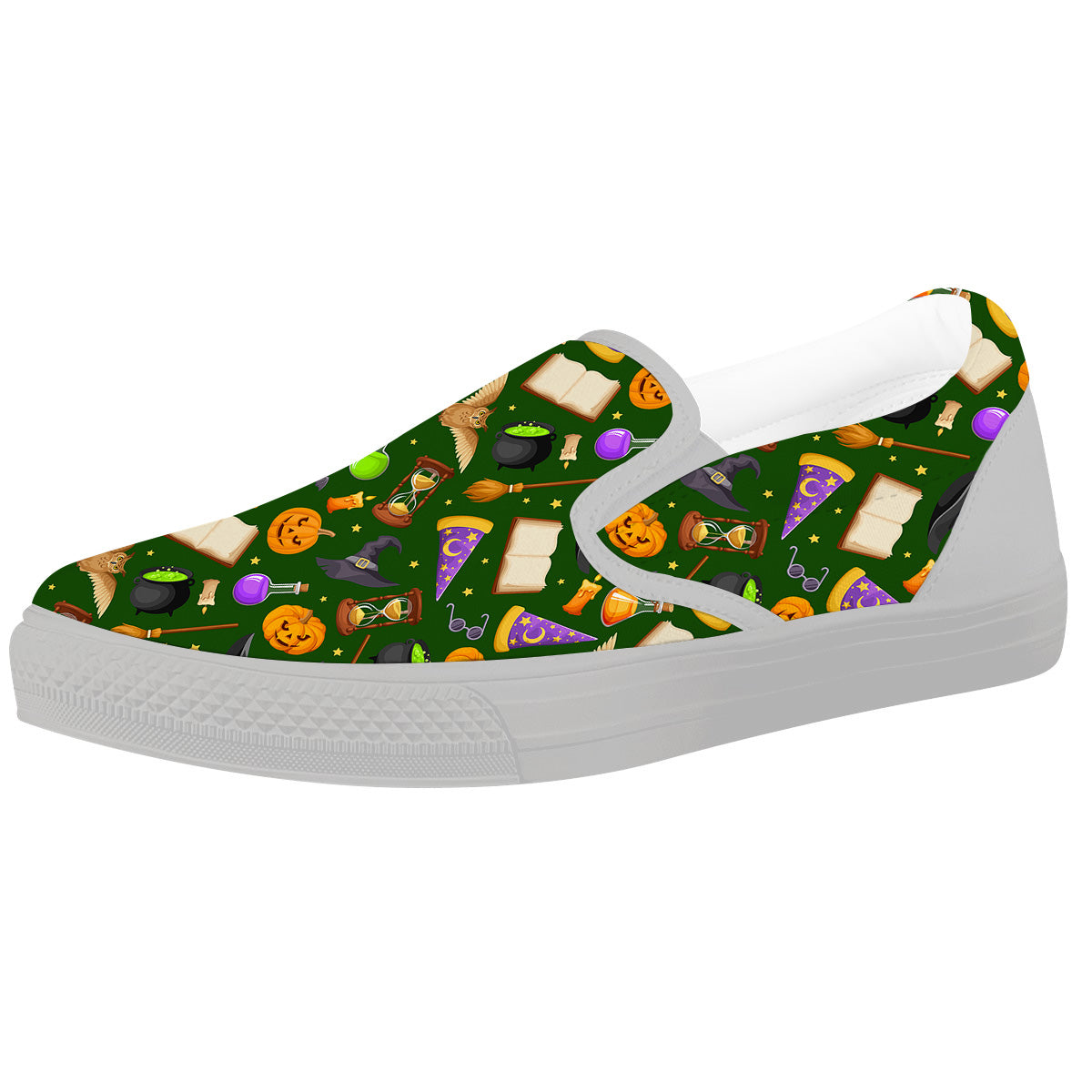 Magical Symbols And Green Print Pattern White Slip On Shoes-grizzshop