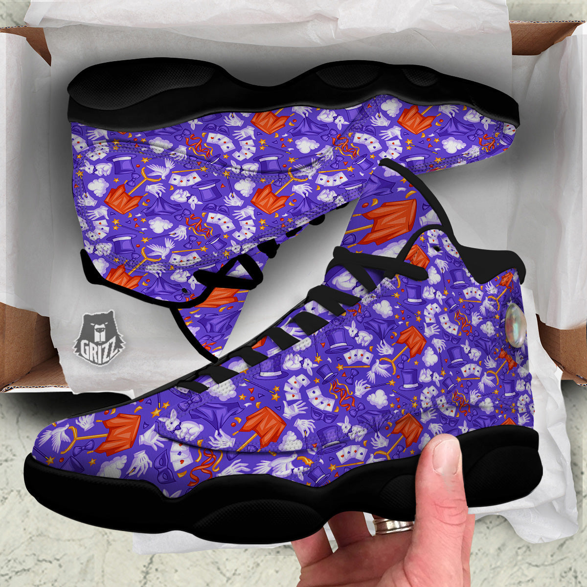 Magician Purple Show Print Pattern Black Basketball Shoes-grizzshop