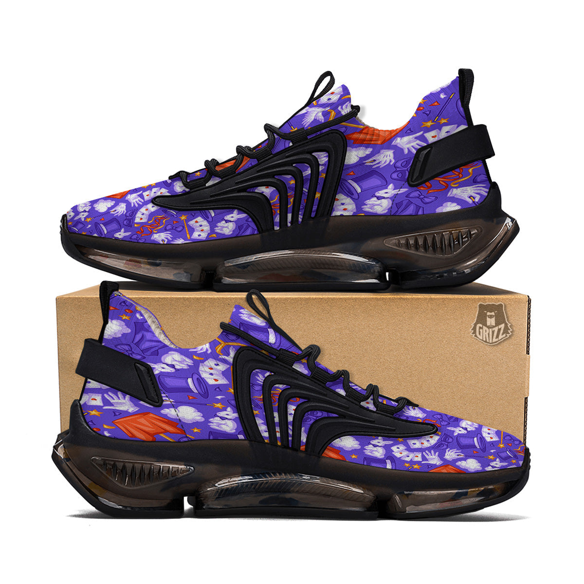 Magician Purple Show Print Pattern Black Gym Shoes-grizzshop