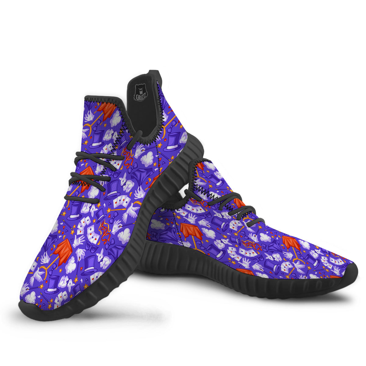 Magician Purple Show Print Pattern Black Walking Shoes-grizzshop