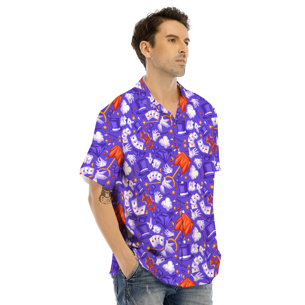 Magician Purple Show Print Pattern Men's Hawaiian Shirt-grizzshop
