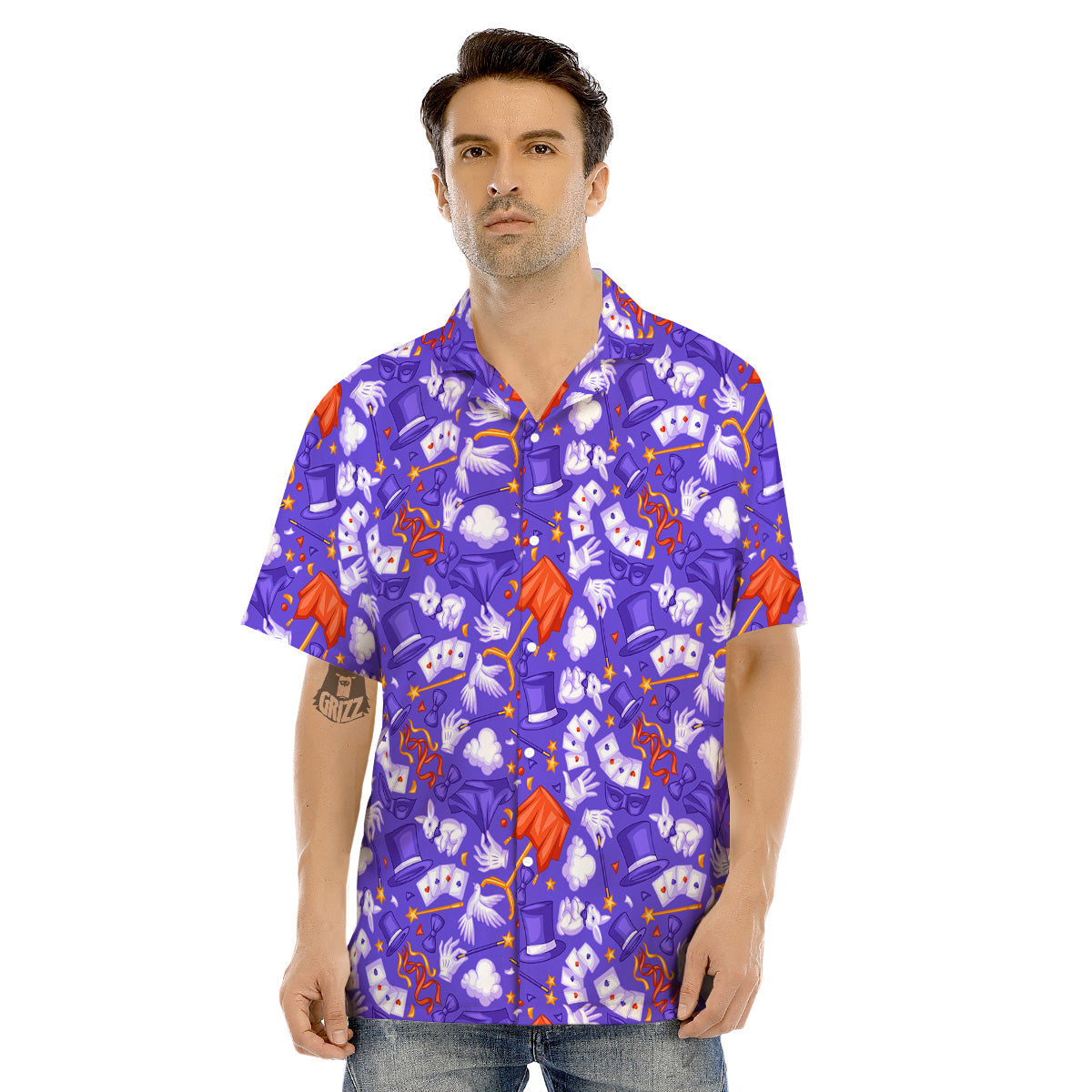 Magician Purple Show Print Pattern Men's Hawaiian Shirt-grizzshop