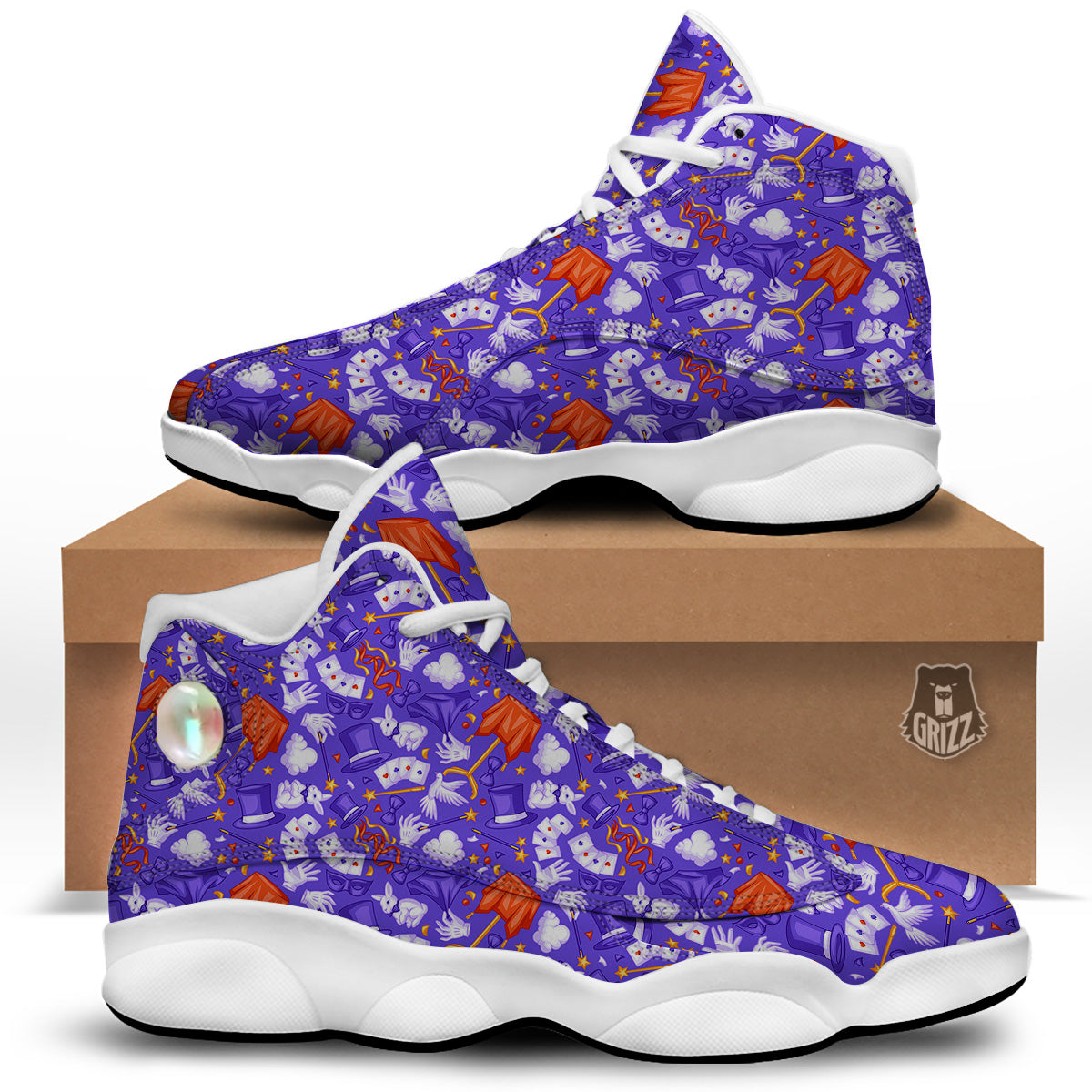 Magician Purple Show Print Pattern White Basketball Shoes-grizzshop